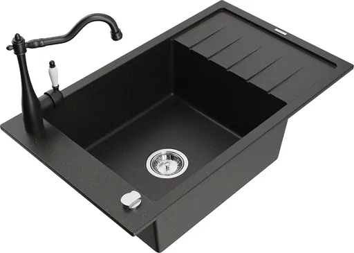 MEXEN/S MEXEN/S - Elias granitový drez 1-miska vrátane batérie Carla, čierna/zlatá metalik 6511-75-670700-70