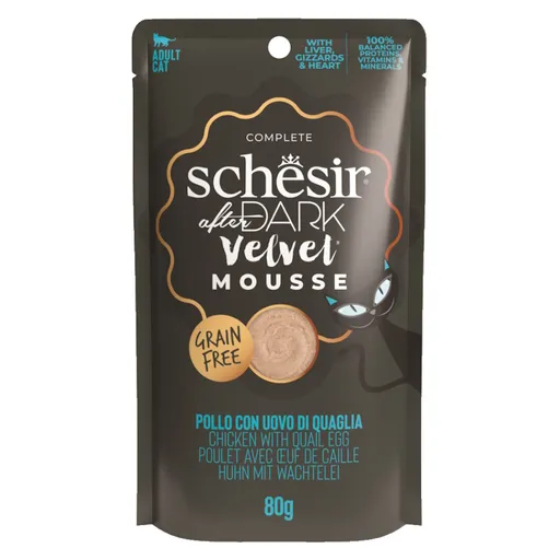 SCHESIR After Dark Velvet Mousse vrecko pre mačky kura a vajcia 80 g