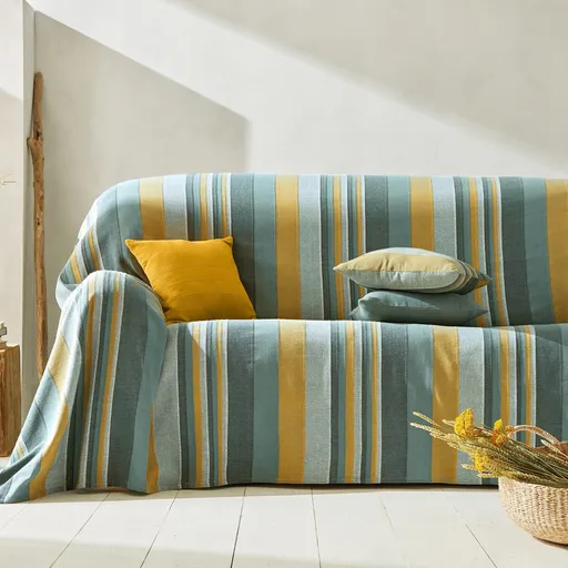 Pruhovaná ručne tkaná bavlnená prikrývka alebo obliečka na vankúš