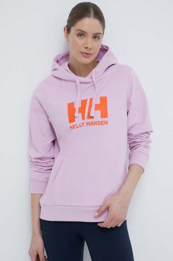 Bavlnená mikina Helly Hansen HH LOGO 2.0 dámska, ružová farba, s kapucňou, s potlačou, 34460