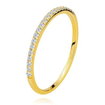 Prsteň zo žltého 14K zlata - rad priezračných zirkónov okrúhleho tvaru - Veľkosť: 52 mm