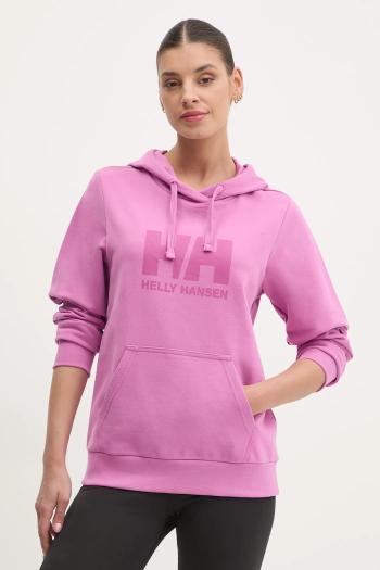 Bavlnená mikina Helly Hansen HH LOGO 2.0 dámska, fialová farba, s kapucňou, s potlačou, 34460
