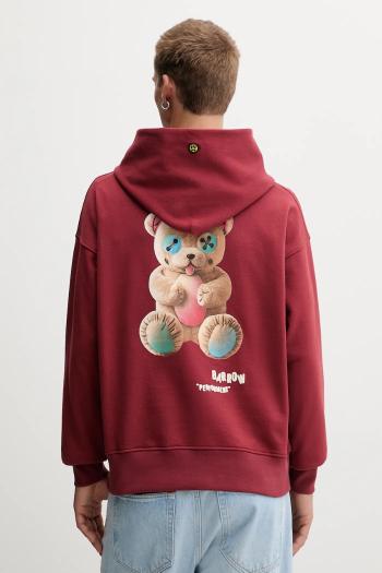 Bavlnená mikina Barrow bordová farba, s kapucňou, vzorovaná, F5BWUAHS047