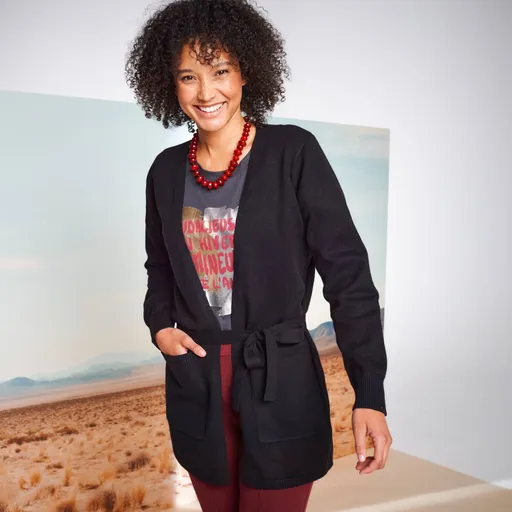 Dlhý kardigan s opaskom na zaviazanie