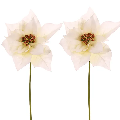 Set vianočná ruža kvet na stonke, 2ks, krémová, 32 cm