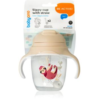 BabyOno Be Active Sippy Cup with Weighted Straw tréningový hrnček s rúrkou 6 m+ Sloth 240 ml