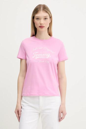 Tričko Tommy Jeans dámske, ružová farba, DW0DW21404