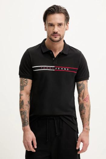 Bavlnené polo tričko Tommy Jeans pánske, čierna farba, s nášivkou, DM0DM20916
