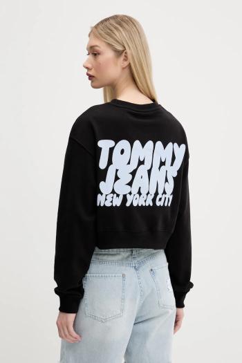 Bavlnená mikina Tommy Jeans čierna farba, s potlačou, DW0DW21345