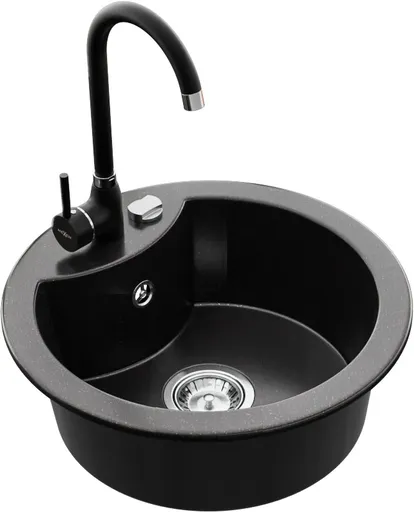 MEXEN/S MEXEN/S - Diego granitový drez 1-miska vrátane batérie Telma, čierna/strieborný 6512-73-670200-70