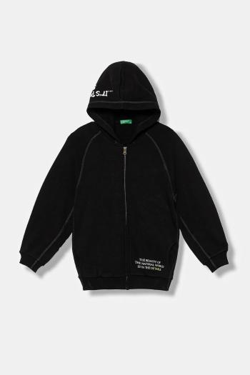 Detská bavlnená mikina United Colors of Benetton čierna farba, s kapucňou, s potlačou, 33NVC505A