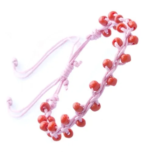 Pletený šnúrkový náramok s oranžovými korálkami