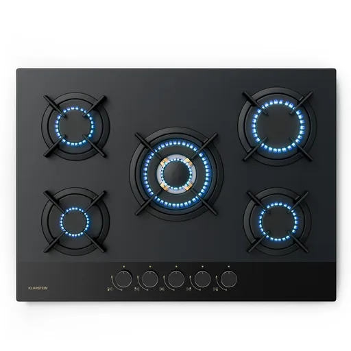 Klarstein Goldflame Nano plynová varná doska, 5 mosadzných horákov, Nano povlak, LPG/zemný plyn