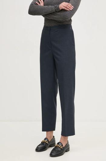 Nohavice Tommy Hilfiger dámske, tmavomodrá farba, rovné, vysoký pás, WW0WW42951