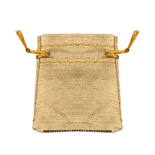 Malé látkové vrecúško na darček, trblietavý zlatý odtieň, šnúrky na zaviazanie