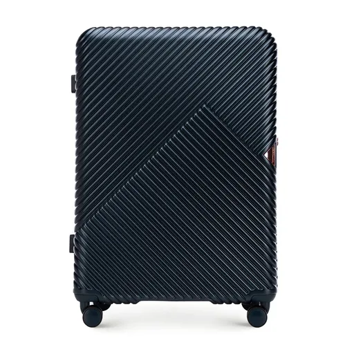 Veľký polykarbonátový kufor s pruhmi, námornícka modrá, 56-3P-843-90