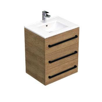Kúpeľňová skrinka s čiernou úchytkou a umývadlom SAT Cube Way 60x76,5x46 cm dub Hickory mat CUBE46C603DHMOD