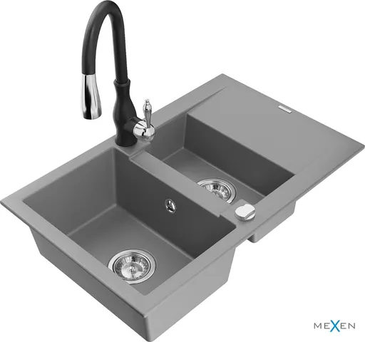 MEXEN/S MEXEN/S - Gaspar granitový drez 1.5 s odkvapkávačom vrátane batérie Savita, šedá 6507-71-672601-70
