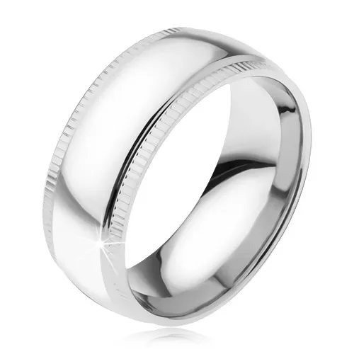 Zrkadlovo lesklá oceľová obrúčka, zvislé zárezy pri okrajoch - Veľkosť: 70 mm