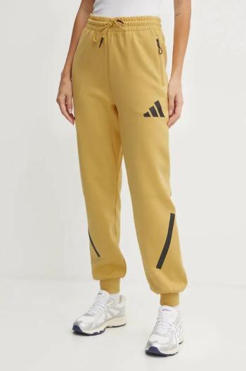 Tepláky adidas ZNE žltá farba, s potlačou, JE7847