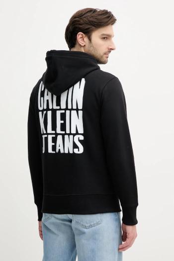 Bavlnená mikina Calvin Klein Jeans pánska, čierna farba, s kapucňou, s potlačou, J30J327526