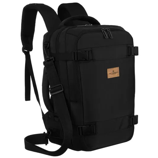 Čierny cestovný batoh Peterson z polyesteru – príručná batožina s funkčným dizajnom