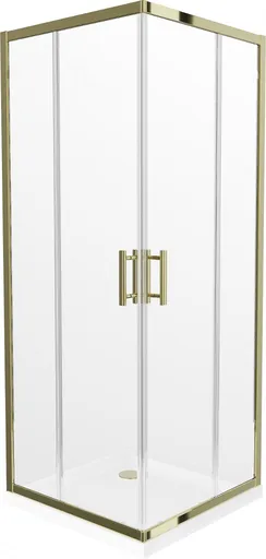 MEXEN/S - Rio sprchovací kút štvorec 80x80, transparent, zlatá + biela vanička so sifónom 860-080-080-50-00-4010G