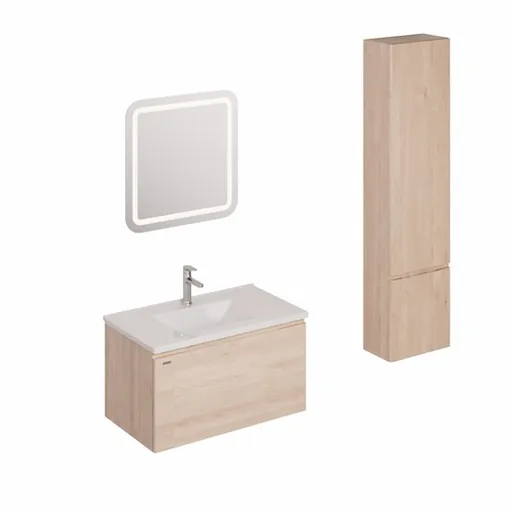 Kúpeľňová zostava s umývadlom vrátane umývadlovej batérie, vtoku a sifónu Naturel Ancona akácie KSETANCONA15