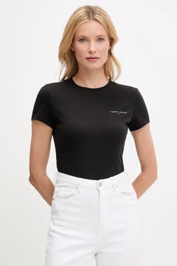 Bavlnené tričko Tommy Jeans dámske, čierna farba, DW0DW21164