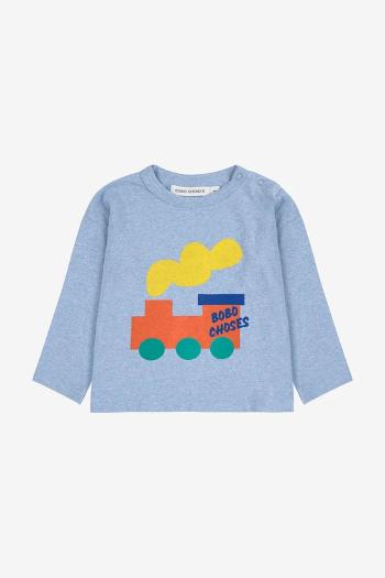 Detské bavlnené tričko s dlhým rukávom Bobo Choses Choo Choo modrá farba, s potlačou, 225AB034