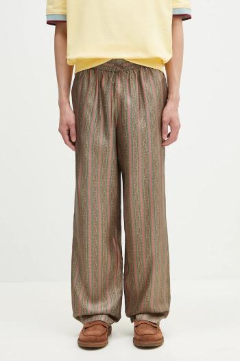 Hodvábne nohavice Drôle de Monsieur Le Pantalon Rayure Fleuries pánske, hnedá farba, rovné, G-BP184-SE008-LPI