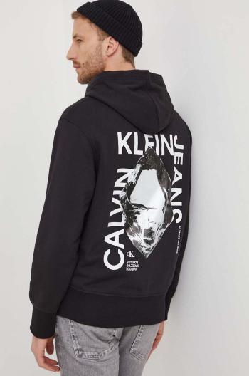 Bavlnená mikina Calvin Klein Jeans pánska,čierna farba,s kapucňou,s potlačou,J30J324631