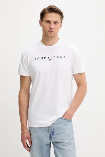 Bavlnené tričko Tommy Jeans pánske, béžová farba, s nášivkou, DM0DM20744