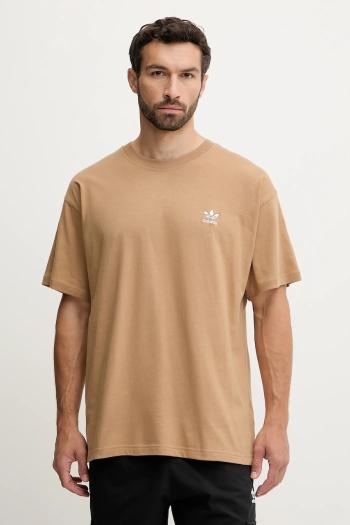Bavlnené tričko adidas Originals Essentials pánske, hnedá farba, s nášivkou, JV5944