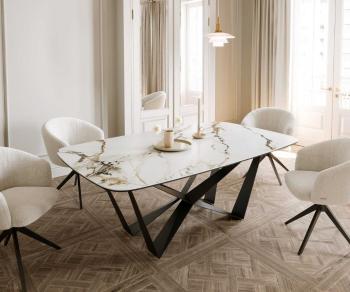 Jedálenský stôl Edge oválny 200x100 keramický Calacatta Luxe bielo