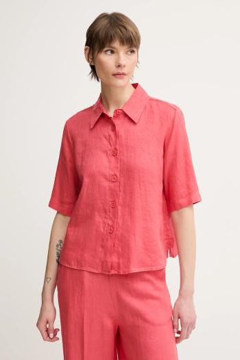 Ľanová košeľa United Colors of Benetton hnedá farba, regular, s klasickým golierom