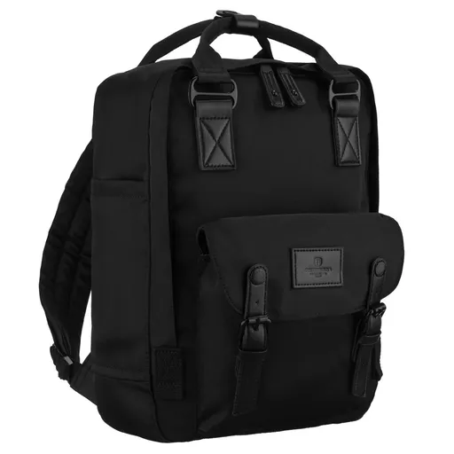 Dámsky veľký čierny ruksak z polyesteru a ekologickej kože, na zips