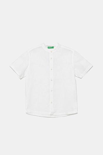 Detská ľanová košeľa United Colors of Benetton biela farba, 52VMCQ03W
