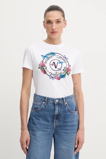 Bavlnené tričko Versace Jeans Couture dámske, biela farba, 79HAHP01 CJ01P