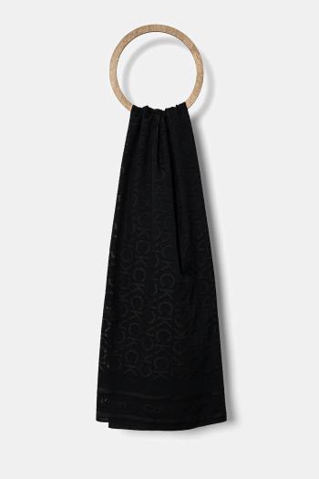 Šatka Calvin Klein dámska, čierna farba, vzorovaná, K60K612971