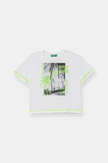 Detské bavlnené tričko United Colors of Benetton biela farba, s potlačou, 3I1XG10JG