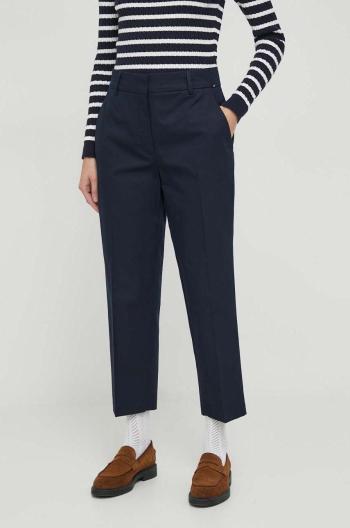 Nohavice Tommy Hilfiger dámske,tmavomodrá farba,rovné,vysoký pás,WW0WW40504