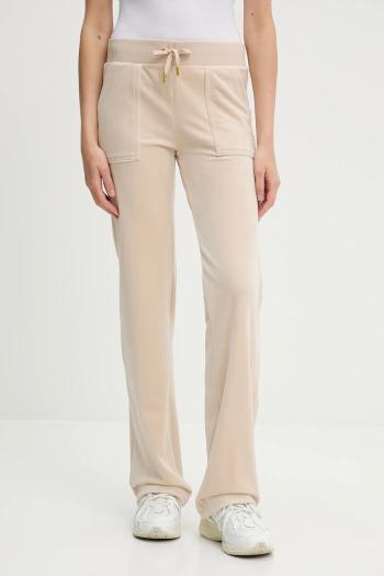 Velúrové tepláky Juicy Couture DEL RAY POCKETED PANT béžová farba, jednofarebné, JCAP180G