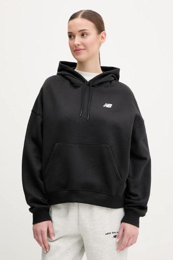 Mikina New Balance dámska, čierna farba, s kapucňou, s potlačou, WT51518BK