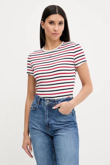 Tričko Tommy Jeans dámske, béžová farba, DW0DW17383