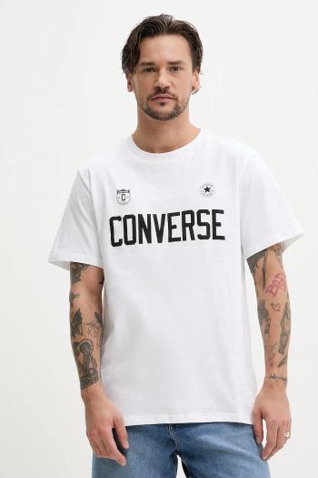 Bavlnené tričko Converse pánske, biela farba, s potlačou, 10027363-A02