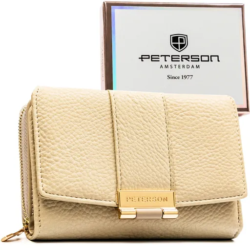 Béžová dámska peňaženka z ekologickej kože s jemnou štruktúrou a zapínaním na patent