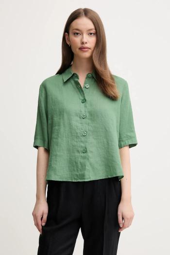 Ľanová košeľa United Colors of Benetton hnedá farba, regular, s klasickým golierom