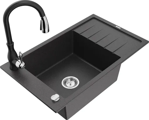 MEXEN/S MEXEN/S - Elias Elias granitový drez 1-miska s odkvapkávačom vrátane batérie Savita, čierna kropenatá 6511-76-672601-70