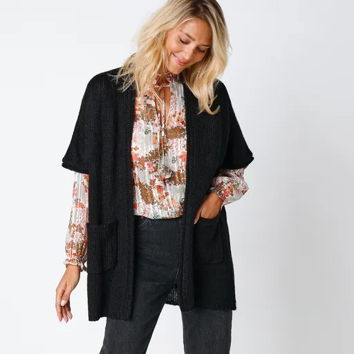 Dlhý kardigan s rukávmi po lakte